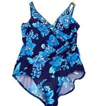Miraclesuit Floral Swim Top Blue Size 16 Womens One-Piece Swimsuit Slimm... - $38.40