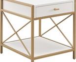 Claudette One Drawer Mixed Metal And Wood Side Table With Shelf, White/Gold - £285.86 GBP
