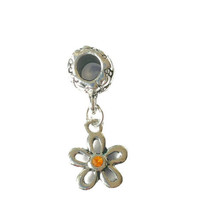 Yellow Rhinestone Flower Dangle Charm Bead European Big Hole Jewelry Mak... - $2.99