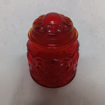 L E Smith Moon and Stars Red Canister Small 5&quot; With Lid - Chipped - $34.95