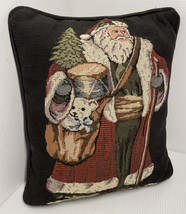 Christmas Tapestry Santa Claus Pillow Black Background Great Details - £10.67 GBP