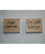 Lot of (2) 1996 STAMPIN UP! Stamps -  Happy Anniversary &amp; Get Well Wishes - $12.00