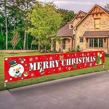 Large Merry Christmas Banner Xmas Decoration Snowman Christmas Tree Hanging Sign - £11.68 GBP