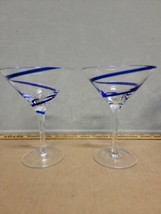 Pier 1 Imports Cobalt Blue Swirl Martini Glass 6 7/8&quot; Goblets Retired set of 2 - £23.94 GBP