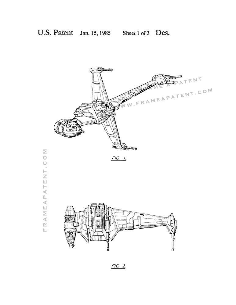 Star Wars B-Wing Patent Print - White