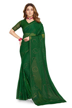 Designer Green Hot Fix Siroski Stone Work Sari Simmer Silk Party Wear Saree - £55.78 GBP