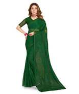 Designer Green Hot Fix Siroski Stone Work Sari Simmer Silk Party Wear Saree - $69.95