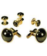 Hematite Dome with Gold Trim Studs and Cufflinks Set - $1,782.76 MXN