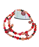 Robert Rose Memory Wire Necklace Pink Beads Crystals Enamel Flowers Cros... - $417.91 MXN