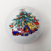 Holiday Trinket Music Box Christmas Tree Silver Bells Round Hand Painted Vtg - $18.95