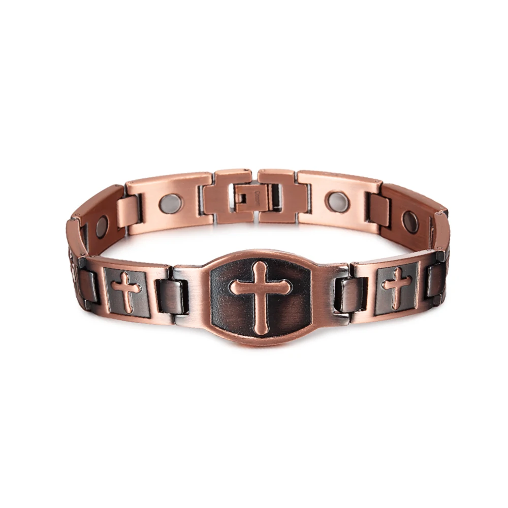 Cross Wristband Magnetic Bracelet Men Vintage Pure Copper Magnetic Bracelet Arth - £28.13 GBP