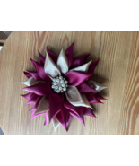 GORGEOUS BURGUNDY AND GOLD KANZASKI FLOWER FOR BROOCH, CORSAGE OR HEADBAND - £9.29 GBP