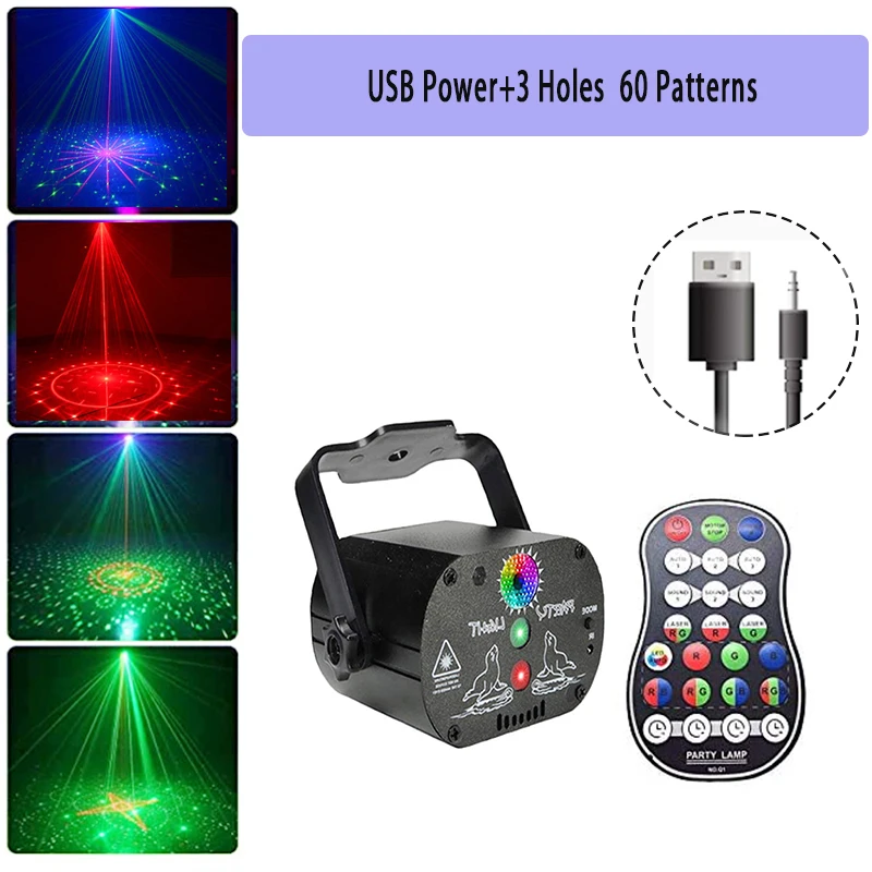 Ght dj laser projector lamp usb rechargeable led uv sound strobe stage effect nightclub thumb200