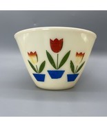 Vintage Fire King Tulip 8.5” Mixing Bowl Flowers White Milk Glass Oven Ware - $35.31 CAD