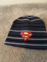 Superman Blue Striped Beanie Toboggan Hat Ages 14+ - £22.00 GBP