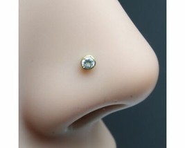 Diminuto una Piedra Circonio Piercing Pendiente Nariz Pin Sólido 14k Yellow Oro - £15.23 GBP