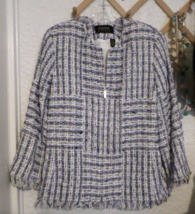 Dana Buchman Tweed Boucle Zip-Up Fringe Hem Blazer Jacket Sz 16 - £27.59 GBP