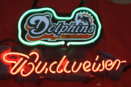 Budweiser Beer Miami Dolphins NFL Beer Bar Neon Light Neon Sign 14&quot;x8&quot;  - £58.35 GBP