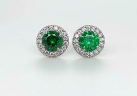 14k White Gold Finish 0.20 Ct Round Cut Green Emerald Women&#39;s Stud Earrings - £66.33 GBP