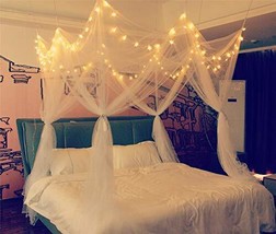 8 Corner Bed Canopy with 100 LED Star String Lights Battery Operated bed netting - £39.65 GBP