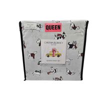 Cynthia Rowley Christmas Dog QUEEN Sheet Set Holiday Winter Sweater Scar... - $43.10