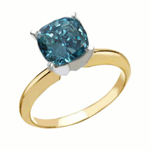 Cushion Diamond Ring 14K Yellow Gold (0.52 Ct Blue(Irradiated) VS1 Clarity) - £810.22 GBP