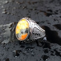 Natural Bumble Bee Jasper Ring 925 Sterling Silver Men Jasper Ring Christmas Gif - £50.49 GBP