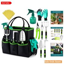 Ergonomic Garden Tools Set with Heavy Duty Tote Black Green Gardening Gi... - $54.40
