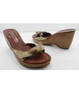 Donald J Pliner 8 M Gold Leather 3" Wedge Slide Sandals Made in Italy - $35.77