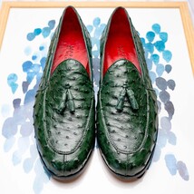 Aubiere Genuine Ostrich Quill Tassel Loafers Shoes Forest Green image 10