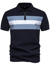 Men&#39;s Collared Neck Striped Texture Knit Polo - €34,80 EUR