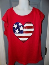 The Children&#39;s Place USA Red Sequin Flag Heart Shirt Size 10/12 (L) Girl&#39;s NEW - £13.42 GBP