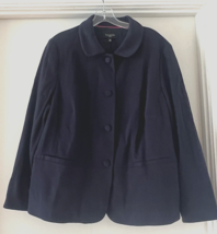 Woman 16W Talbots Classic Collard Button Up Navy Blue Jacket Lined with ... - $35.99