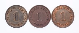 1876-A, 1889-A &amp; 1892-A Germania 1 Pfennig Lotto Di 3 Monete ( Xf-Au Condizioni) - $41.57