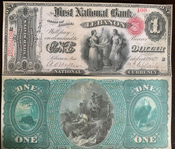 Reproduction 1872 National Banknote Copy $1 Lebanon, IN, See Description Below - $3.99