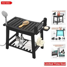 Heavy Duty Bamboo Shower Bench with Arm Support &amp; Storage - Waterproof &amp;... - $101.92