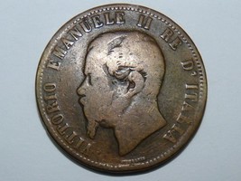 Antique 1863 Italian XF-40 Copper Coin 10 Centesimi Vittorio Emanuele II... - $82.80