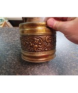 Vtg Old Castle Brass Planter Embossed 4.5&quot; Tall 5&quot; wide Floral Motif Patina - $102.06 CAD