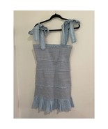 Chelsea &amp; Violet Light Blue Tan Smocked Tiered Dress Tie Shoulder Large ... - $38.29 CAD
