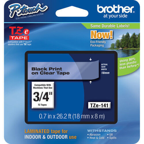Brother TZe141 18mm 3/4" black on clear P-touch tape PT D400 2030 2030VP 2030AD