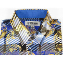 Mens Stacy Adams Fancy Foil Metallic Print Sports Shirt Stage Singer 4943 Blue image 9