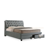 King Queen Platform Bed Frame Light Beige Storage Drawers Button Tuft Pa... - $1,099.95+