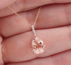 2Ct Pear Cut Morganite Diamond Solitaire Pendant 14K Rose Gold Plated Free Chain - £33.27 GBP