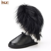INOE  women winter snow boots rabbit  tassels cow leather waterproof non-slip so - £151.78 GBP