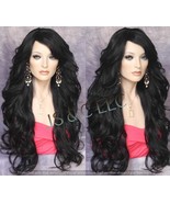 Stunning Human Hair Blend Heat OK Jet Black Goddess Full Wig Big loose beachy wa - $104.95