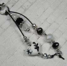 Heart Lampwork Glass Crystal Handmade Beaded Keychain Purse Charm White Black - £11.64 GBP