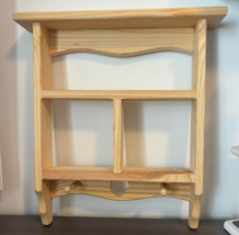 Unfinished Wood Wall Shelf with Heart Cut Out and Hooks - £23.58 GBP