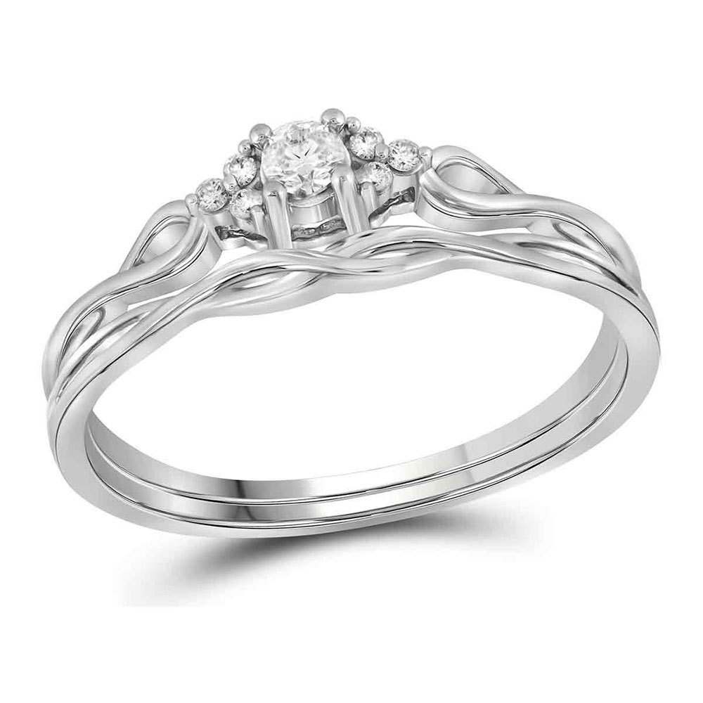 14kt White Gold Round Diamond Bridal Wedding Engagement Ring Band Set 1/6 Ctw