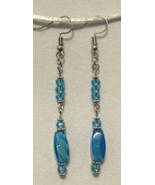Handcrafted Earrings, Blue swirled glass &amp; Blue rondelle glass beads - $11.88