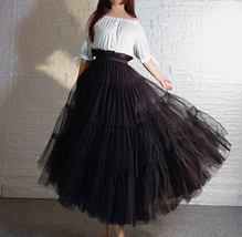 BLACK Tiered Long Tulle Skirt Women Custom Plus Size Tulle Maxi Skirt